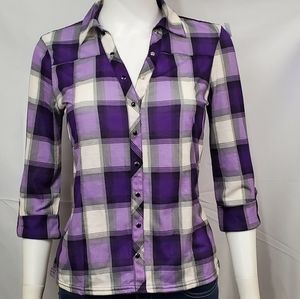 BONGO Plaid Cuffed Long Sleeve W/ Snap Buttons and Black lace Back